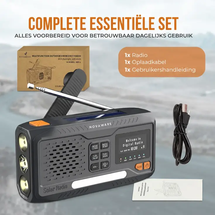 Noodradio Solar Opwindbaar - DAB+/FM - 4500mAh