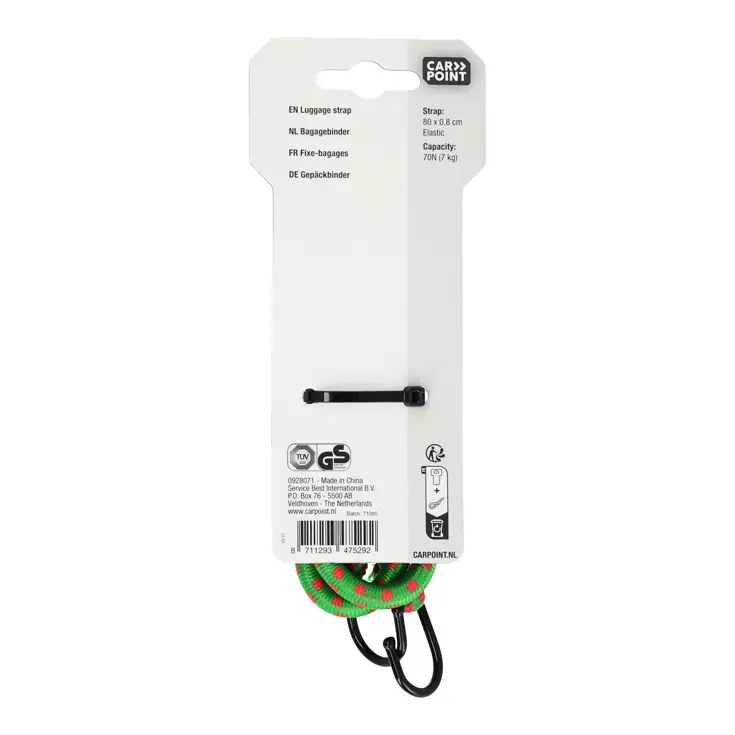 Enkele bagagebinder 80cm Ø 8mm met haken