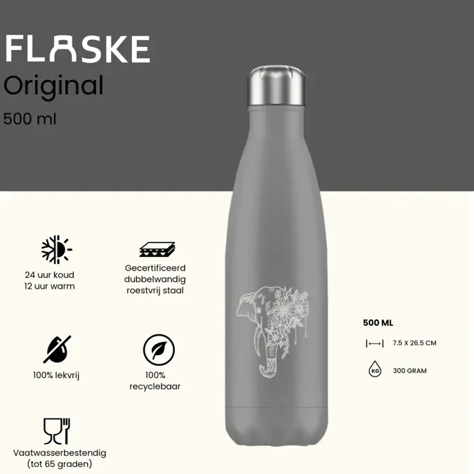 FLASKE 500 ml RVS Drinkfles