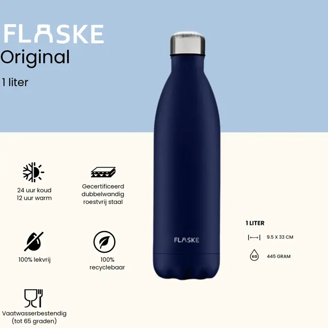 FLASKE 1 liter  RVS Drinkfles