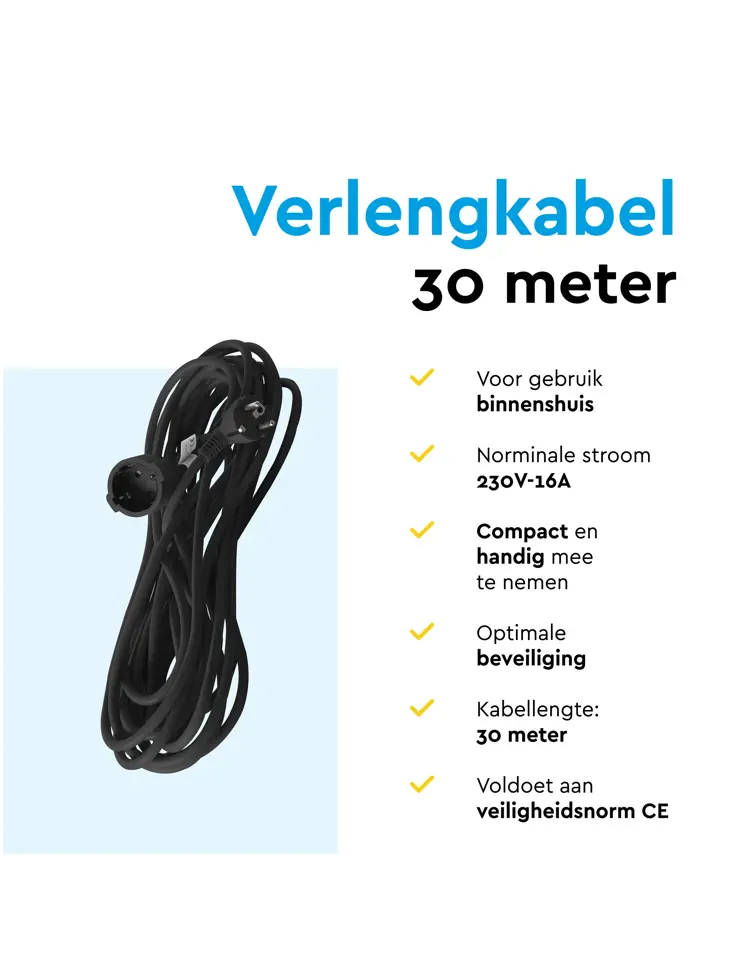 Verlengsnoer 30 m met randaarde voor binnen