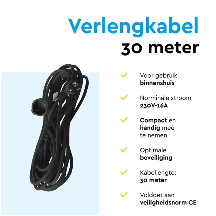 Verlengsnoer 30 m met randaarde voor binnen