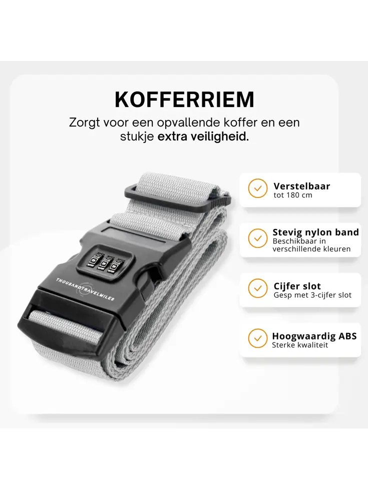 Kofferriem met cijferslot 180 cm – Zilver