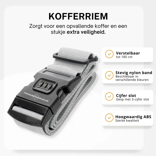 Kofferset 4-delig kofferriem + bagagelabels Zilver
