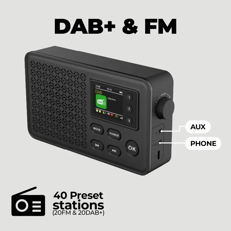 DAB+/FM Radio Wekker Oplaadbare accu