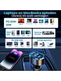 83W Autolader USB-C 65W LED Spanningsmeter