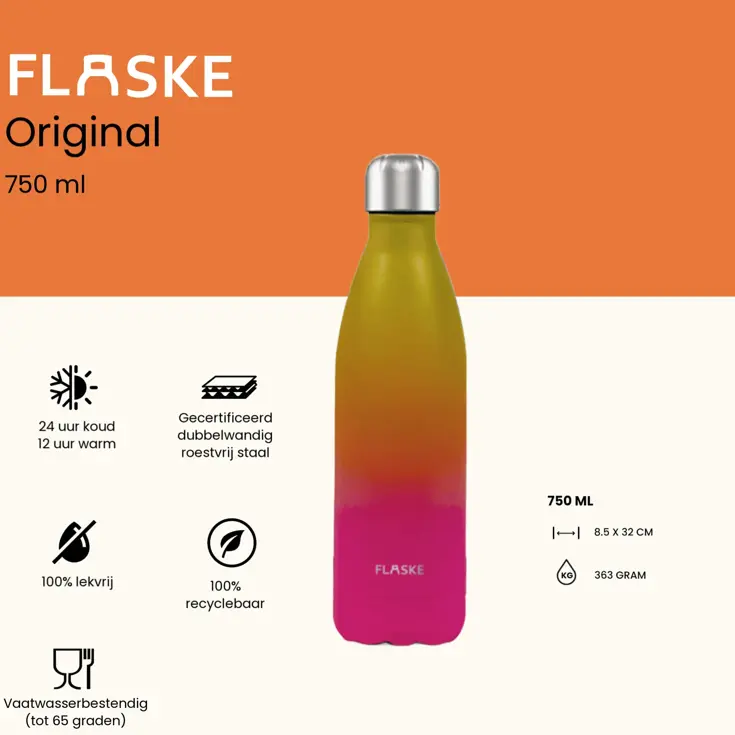 FLASKE 750 ml  RVS Drinkfles