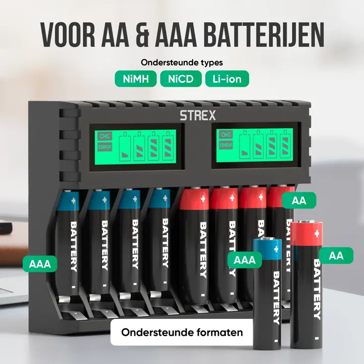 Batterijoplader USB - 8x AA/AAA