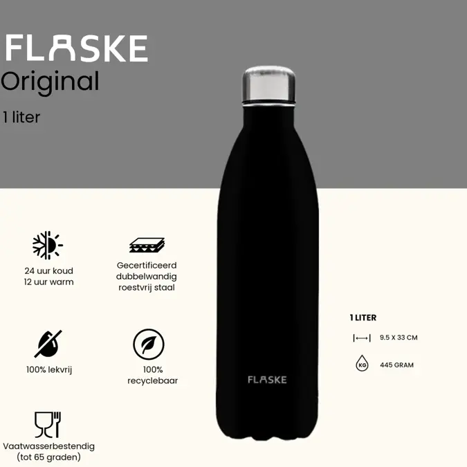 FLASKE 1 liter RVS Drinkfles