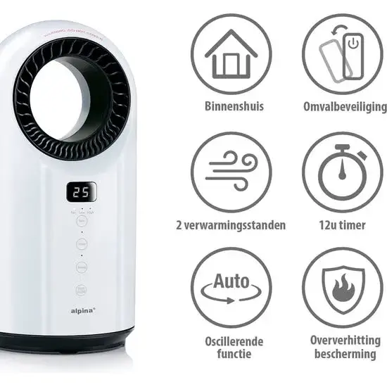 Bladloze ventilatorkachel 1500 W