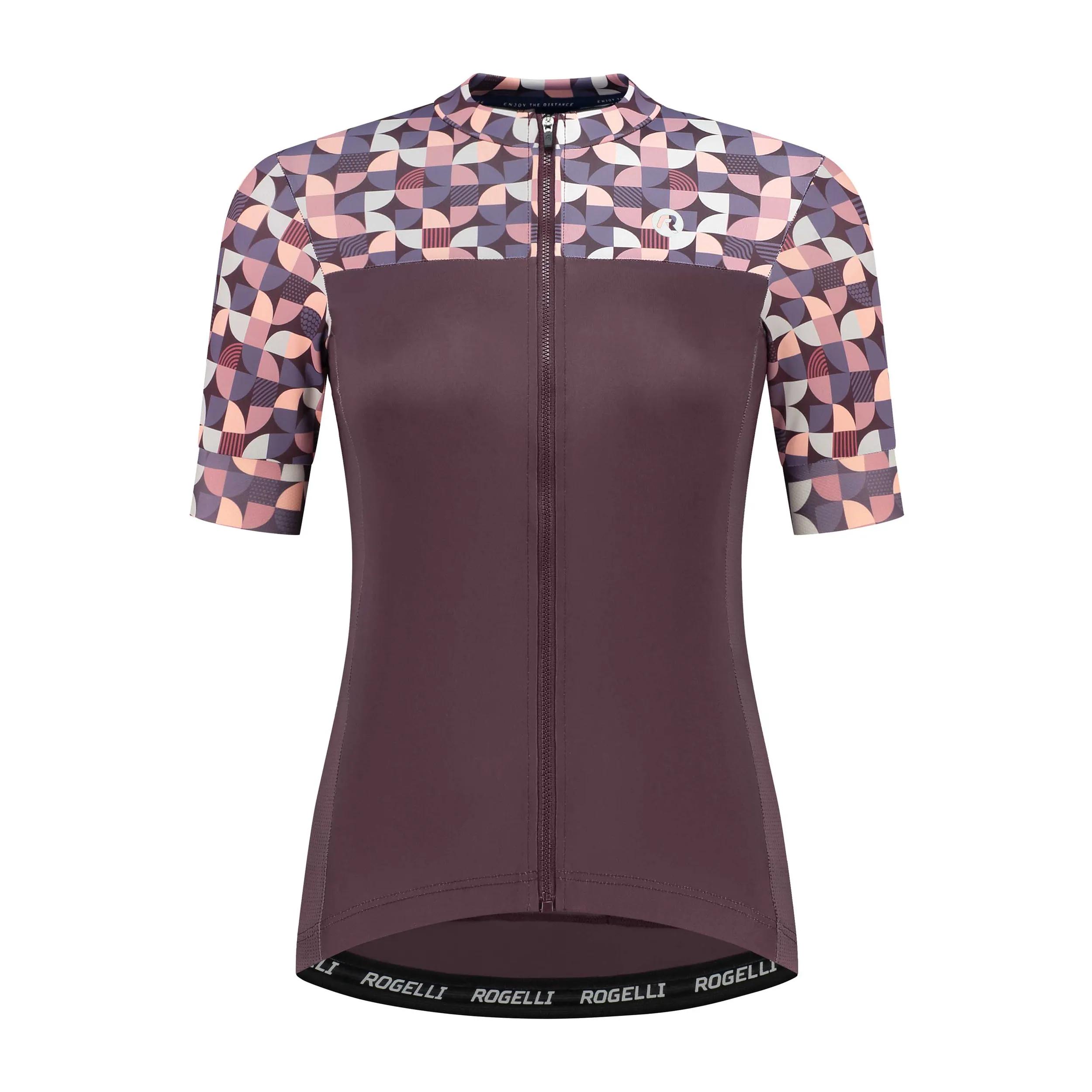 Rogelli Essential Graphic Fietsshirt Dames  Bourgondië-Koraal
