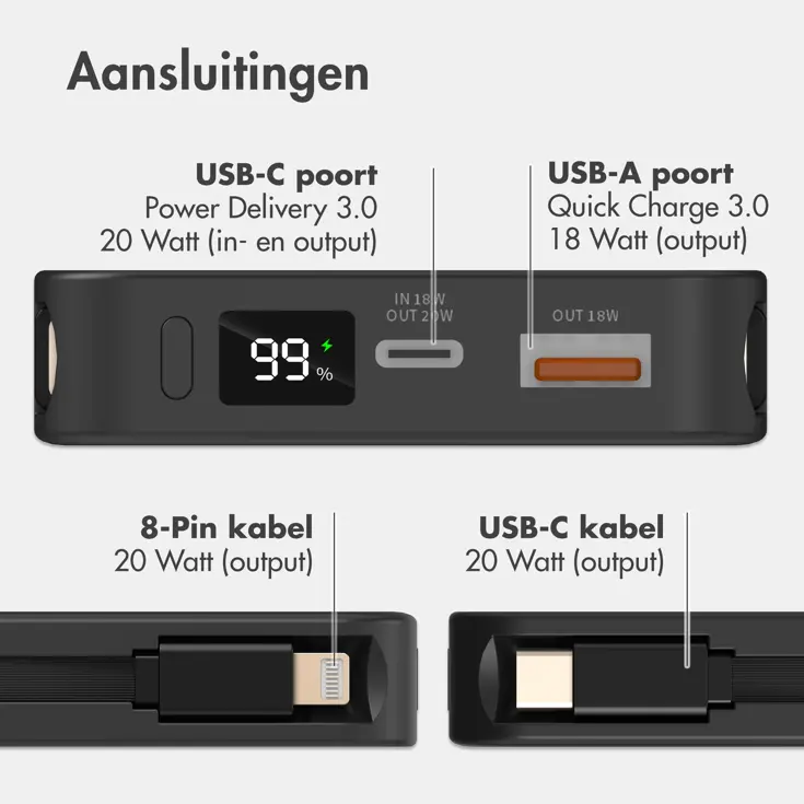 KNVB Powerbank 10.000 mAh met geïntegreerde kabels