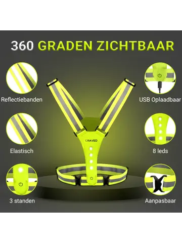 Craved Hardloopvest LED - Oplaadbaar - Geel