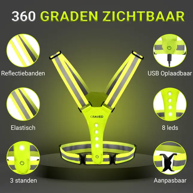 Craved Hardloopvest LED - Oplaadbaar - Geel
