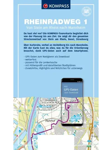 Kompass fietskaart Fietsroute 1 Rijn