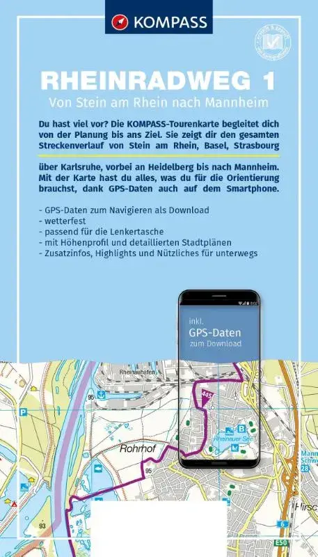 Kompass fietskaart Fietsroute 1 Rijn