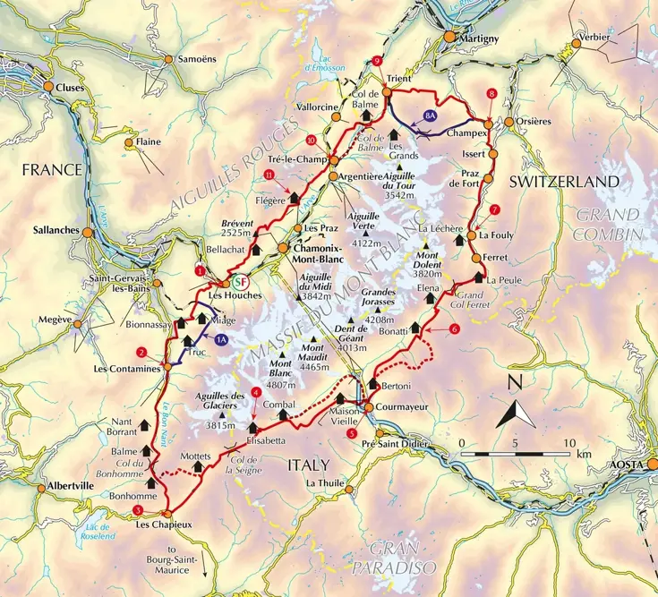 Kaartgids Booklet Tour du Mont Blanc Map