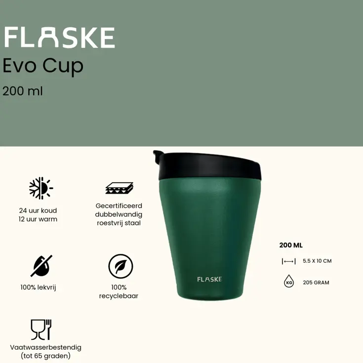 FLASKE 200ML  RVS Koffiebeker to Go