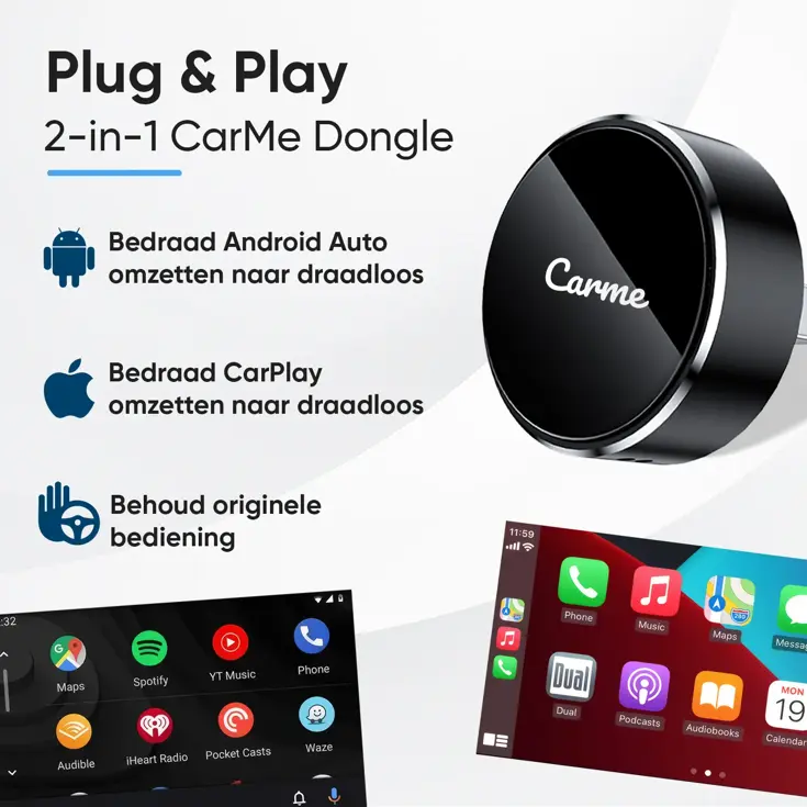 Mini 2-in-1 CarPlay & Android Auto Dongle V3 Rond