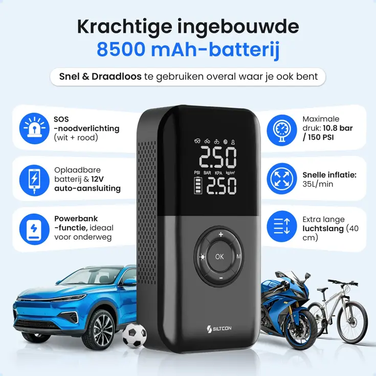 Elektrische Bandenpomp - 10,8 Bar - 35L/min