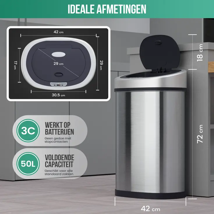 Avalo Prullenbak met Sensor 50L - RVS