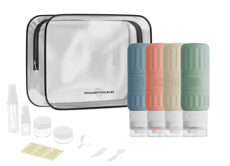 Toilettas met reisflesjes – 12-delig – Pastel