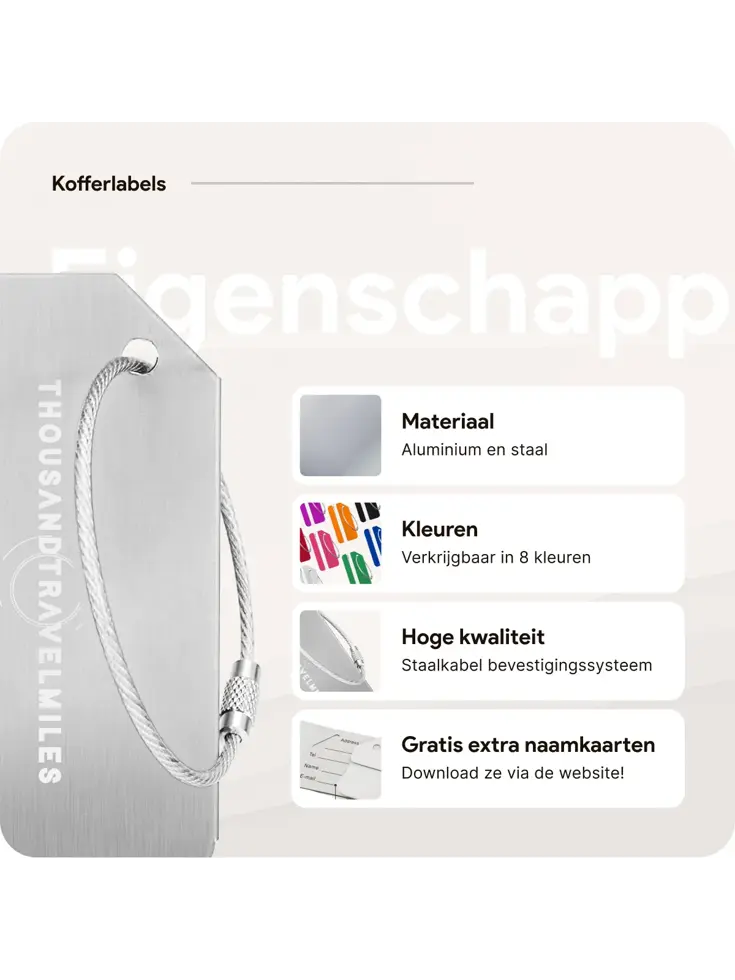 Aluminium kofferlabels – 4 stuks – Zilver
