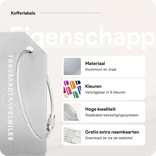 Kofferset 4-delig kofferriem + bagagelabels Zilver