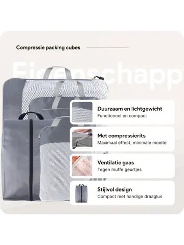Packing cubes compressie set – 6-delig – Grijs