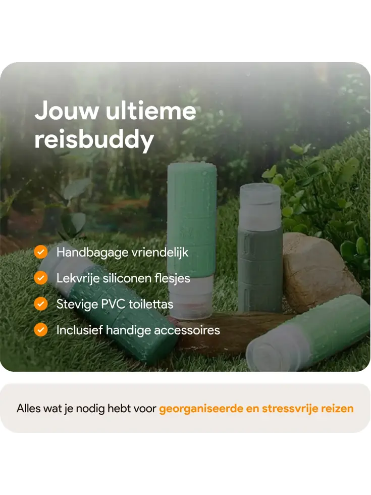 Toilettas met reisflesjes – 12-delig – Groen