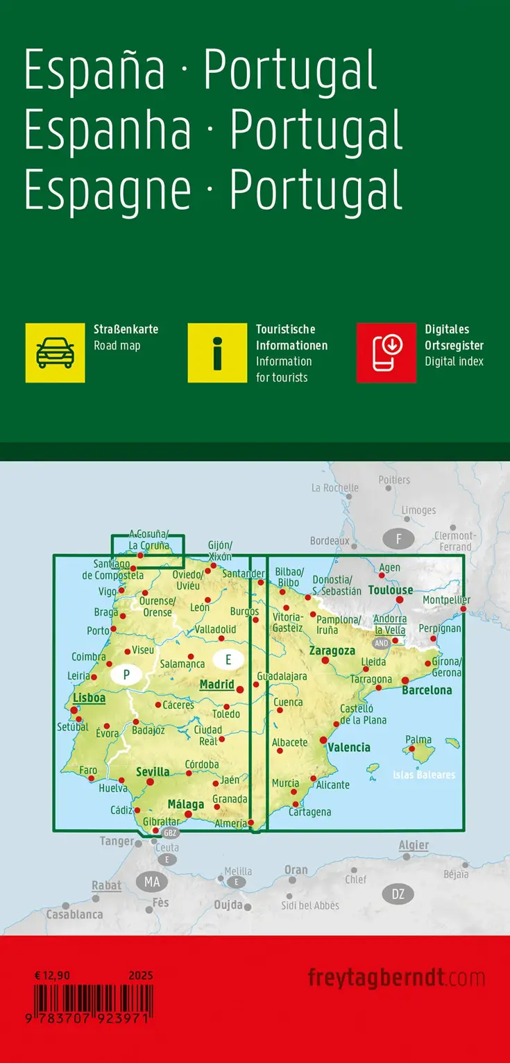 Wegenkaart Spanje En Portugal 2-zijdig