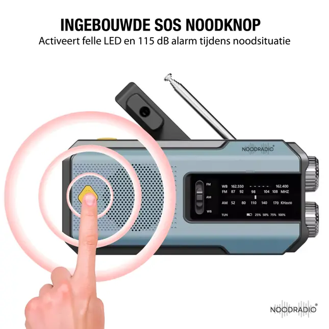 Noodradio® Solar Powerbank Opwindbaar Blauw
