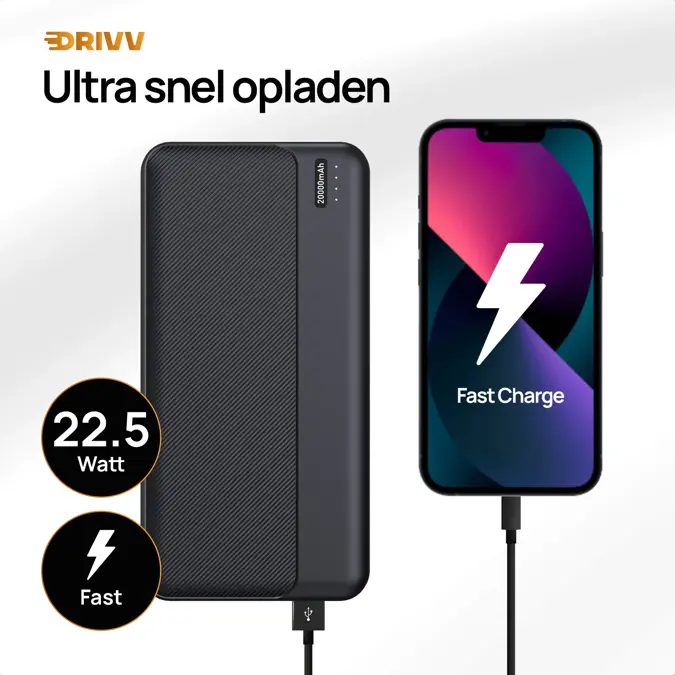 Drivv. Powerbank 20.000 mAh - 22.5w Snellader