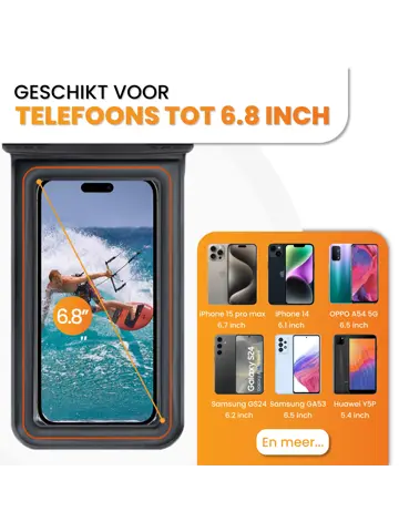 Waterdichte Telefoonhoesje 6.8" Zwart - Drijvend