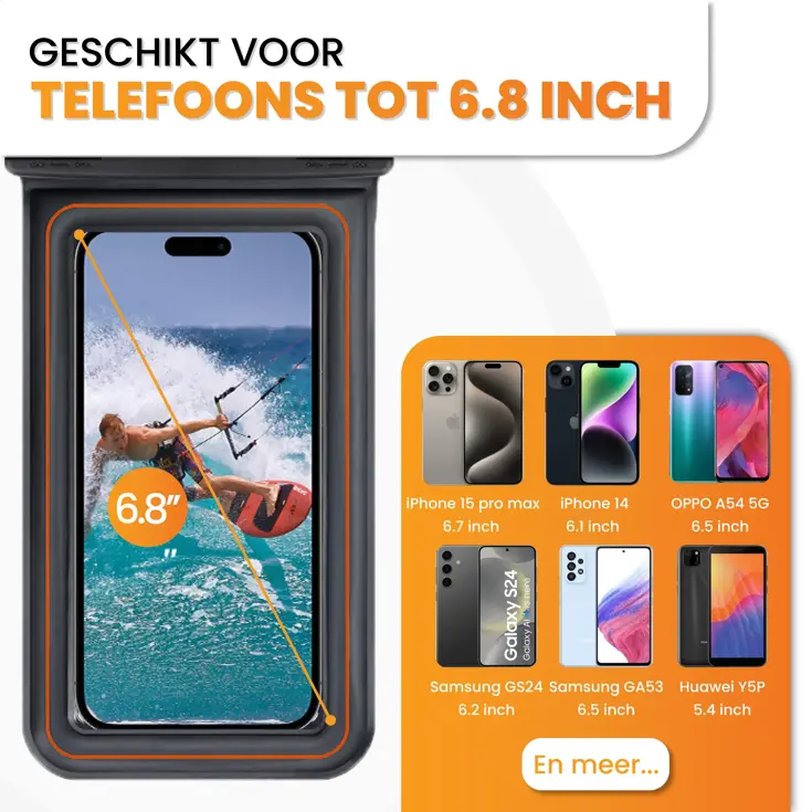 Waterdichte Telefoonhoesje 6.8" Zwart - Drijvend
