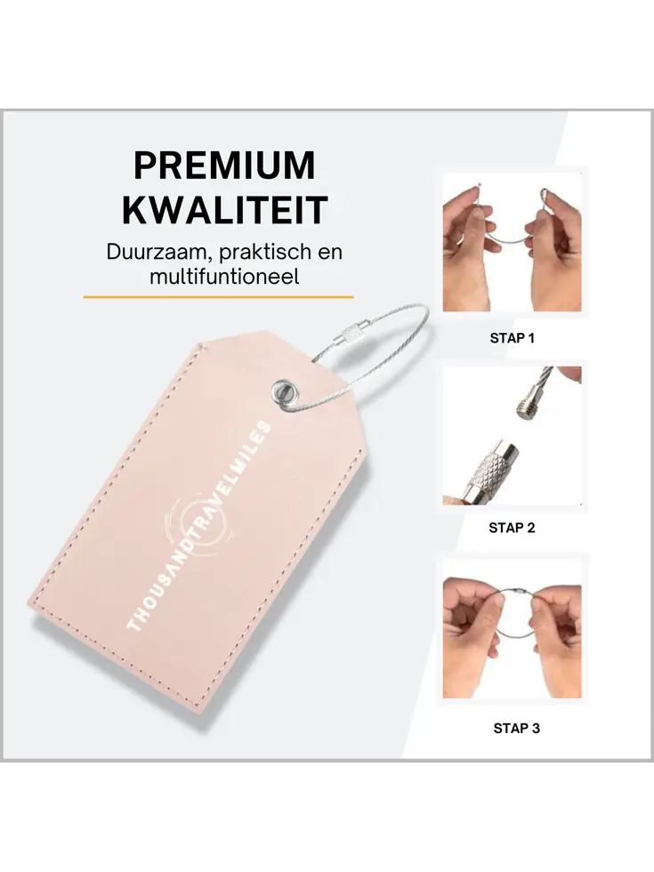 Bagagelabel – 4 stuks – Leer – Roze