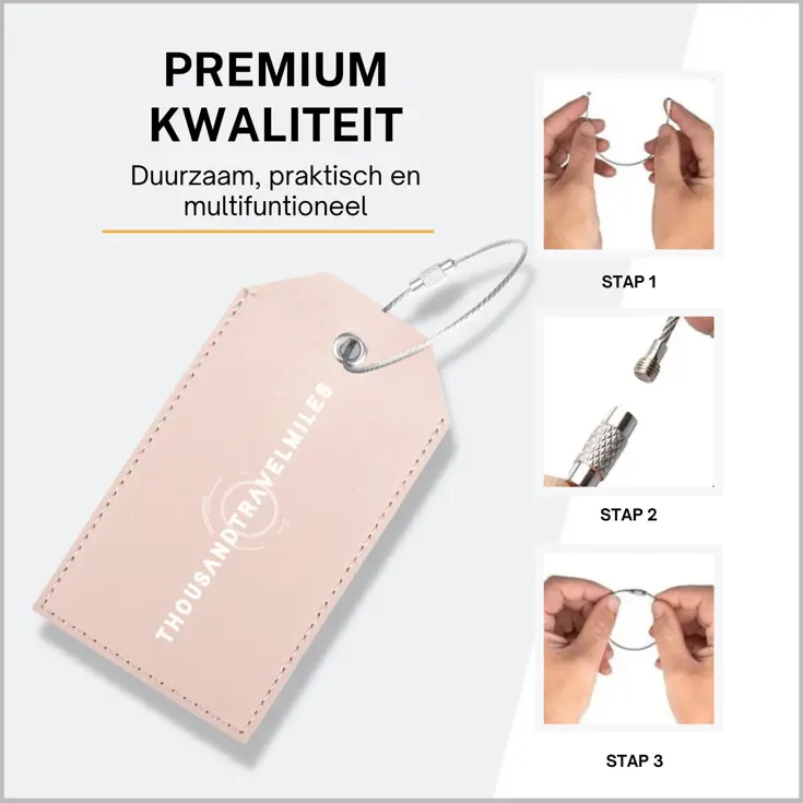 Bagagelabel – 4 stuks – Leer – Roze