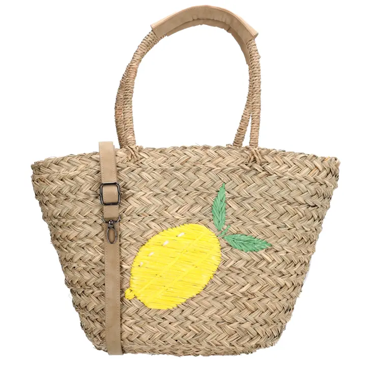 Sola - Rieten Mand - Strandtas - Citroen