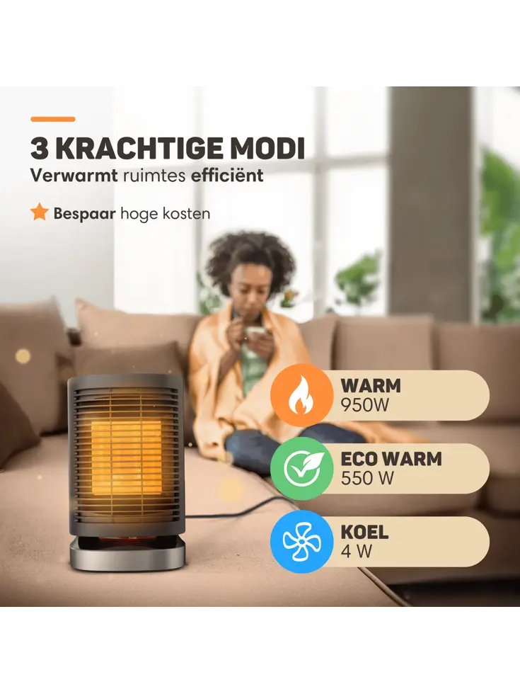Elektrische Kachel  Zwart- 950W - Ventilatorkachel