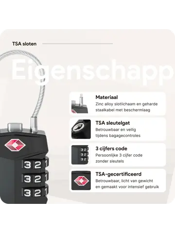 TSA slot met staalkabel voor bagage – 2 stuks
