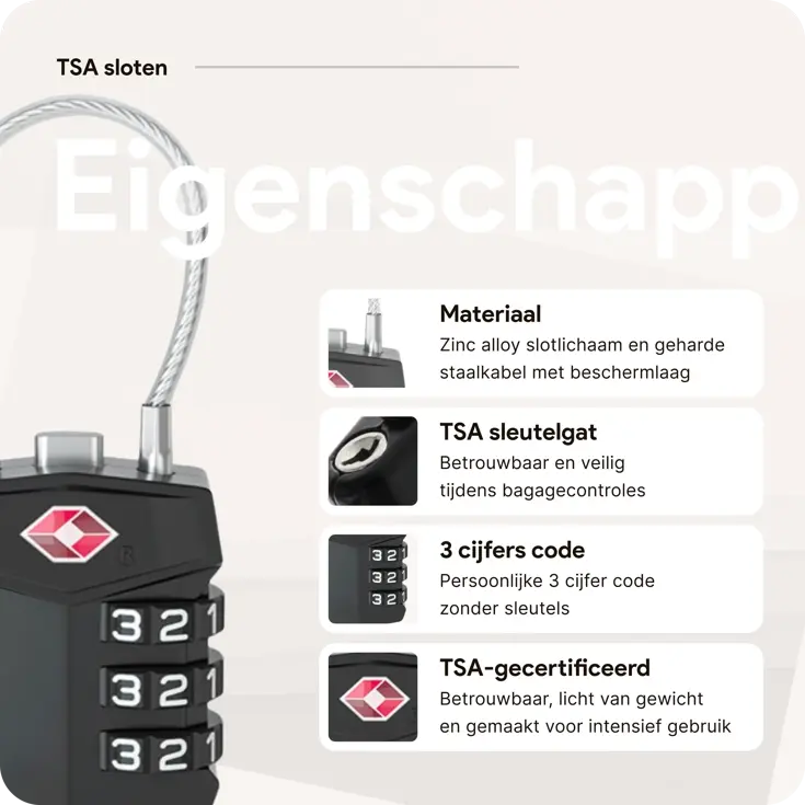 TSA slot met staalkabel voor bagage – 2 stuks