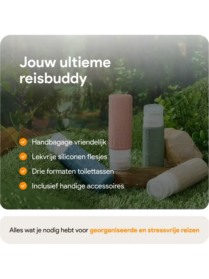 Reisflesjes en Toilettassen –14 delig- Pastel