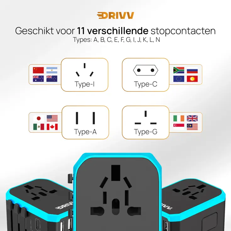 Universele Wereldstekker - Fast Charge