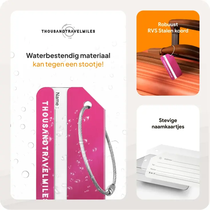 Aluminium kofferlabels – 4 stuks – Roze