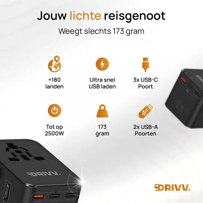 Drivv. Universele Wereldstekker - 45W