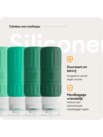 Toilettas met reisflesjes – 12-delig – Groen