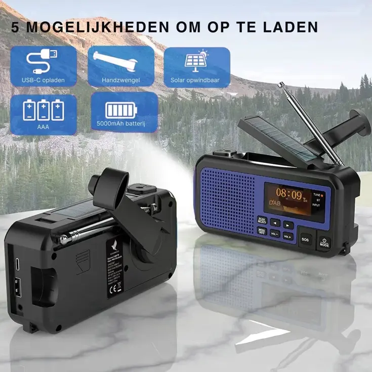 Noodradio DAB+/FM - 5000mAh - Solar Opwindbaar