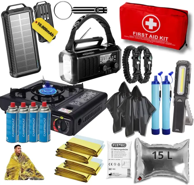 Noodpakket XXL-Noodradio, Kooktoestel & Powerbank