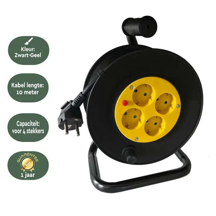 Kabelhaspel Pro 4‑voudig 10 m met randaarde