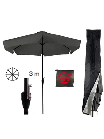 CUHOC Parasol Grijs 3m + Redlabel Parasolhoes